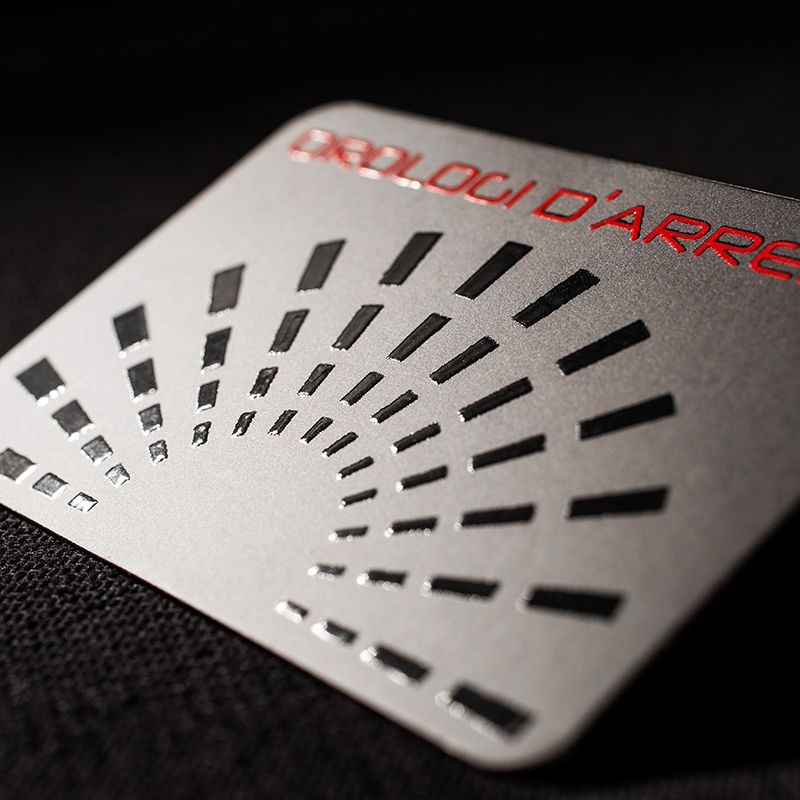 Business cards with sophisticated geometric pattern in black white and subtle red accents. Sprint24.
