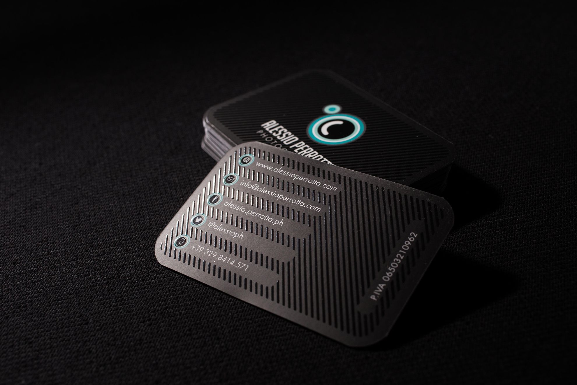 Premium personalised business cards with modern metallic finish and textured surface design. Sprint24.
