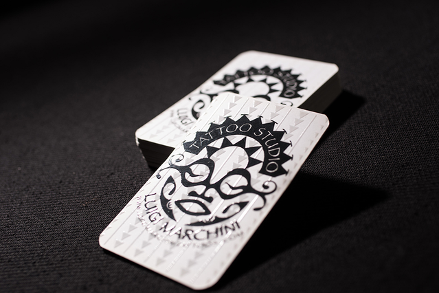 Premium UV business cards with rounded corners and custom ornamental designs for professionals. Sprint24.